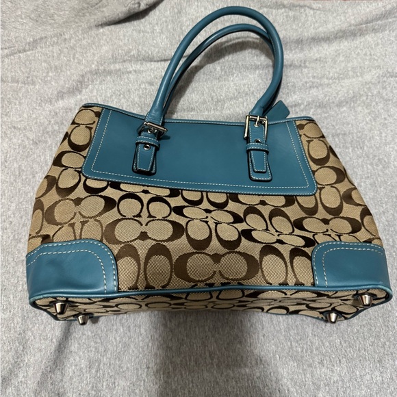 Coach Signature Canvas Tote with Blue Leather Trim - Picture 10 of 10